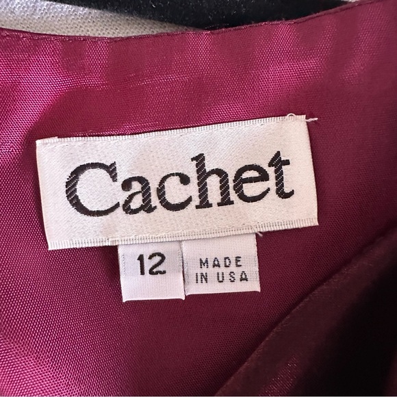 Cachet Vtg Glam Gala Dress Prom Gown Sz 12 Satin Metallic Burgundy Whimsigoth - Picture 9 of 14